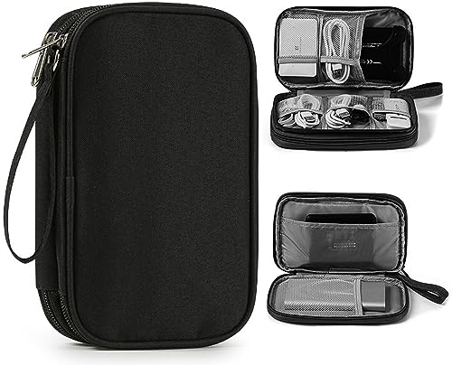 Electronics Accessories Organiser Bag, Travel Cable Organiser Bag, Waterproof Portable Double Layers Travel Gadget Carry Pouch for Cable, Power Bank, Charger, Memory Card, Headphone - Black
