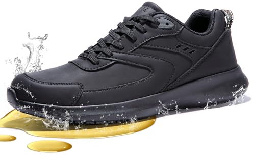 SPIEZ Non Slip Work Trainers, Kitchen Shoes for Chef Men, Waterproof Walking Shoes, Men's Work Shoes Black UK Size 8