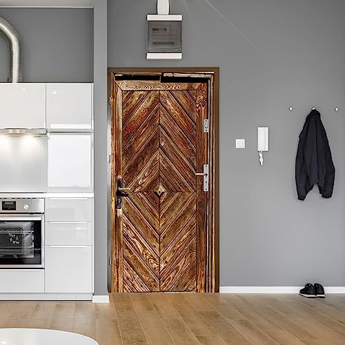 Fototapete Türtapete Selbstklebend Form Holztür Retro Türposter Abnehmbar Türfolie Poster Tapete 3D Kreative Türaufkleber Für Innentüren Wohnzimmer Schlafzimmer Küche Bad 77X200Cm