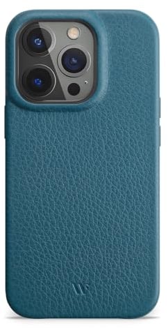 WIIUKA Hülle für iPhone 15 Pro, Leder aus Deutschland, Lederhülle extra Dünn, Premium Handyhülle, Case, Qi, Blau Petrol