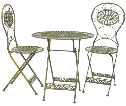 Moritz Bistro Set Tisch oval + 2 Stühle altgrün antik aus Gusseisen Gartendeko Set Bistrotisch Bistrostühle 3-teilig Sitzgruppe Balkonmöbel