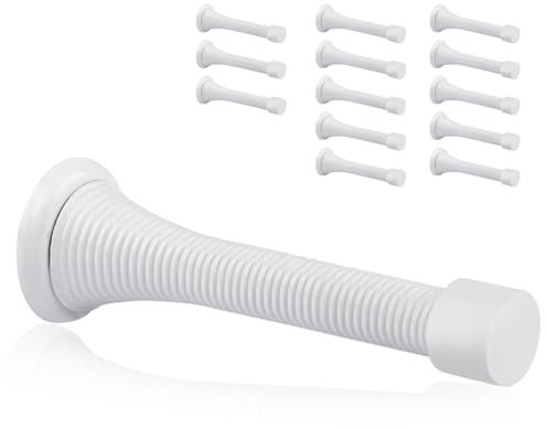 KOVOSCH 14 Pack Spring Door Stopper White - 3-1/4 Flexible Spring Door Stops with White Rubber Bumper Tips