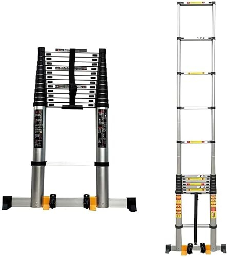 Gerade TeleskopleiterExtra hohe einziehbare Teleskopleiter für Dachzelt, Mehrzweck-Teleskopleiter mit Stabilisatorstange und Rädern (Größe: 8 m/26,2 ft) Hopeful