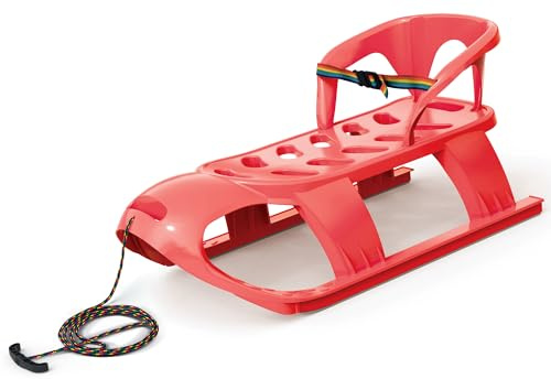 ArcticThrill Snow Sled for Kids - SnowCruise Sledge - Toboggan with Pull Rope, Backrest and Safety Belt; Outdoor Plastic Winter Sleigh for Toddlers & Kids