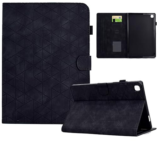 XFDSFDL® Schutzhülle für Samsung Galaxy Tab A7 SM-T500/T505 (10,4 Zoll) PU Leder Hülle Flip Cover Rhombus Druck mit Ständer Taschen Case Auto Aufwachen/Schlaf Ledertasche Schwarz