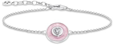 THOMAS SABO Armband mit Anhänger rosa und Zirkonia in Herzform Silber 925 Sterlingsilber, Geschwärzt, Kaltemail