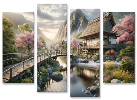 islandburner Quadro su tela Giardino giapponese Fiore di ciliegio iper-realistico Crepuscolo Immagini murali Poster