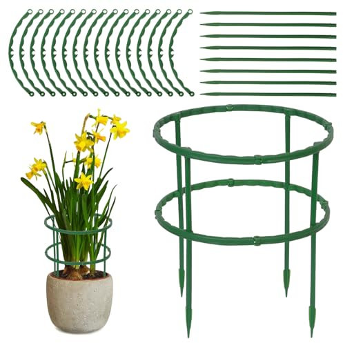 24 PCS Plant Support Stakes, Double-Deck Spliceable Half Round Plant Support Ring, Ring Cage Plant Stand, Half Round Plant Support Ring Cage for Tomato, Hydrangea, Indoor Plant Stake (15*25cm-24pcs)