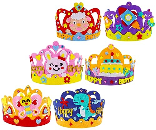 WOONEKY 6 Sätze Kronenhut DIY Geburtstagskrone für Kinder Geburtstag DIY-Kit kinder geburtstagskrone birthday crown Hüte Tiara Geburtstagskronenset selber machen geburtstagshut bausatz