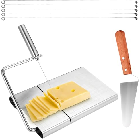 lasuroa Trancheuse à Fromage en fil Métallique, Coupe-Fromage en Acier Inoxydable avec Pelle à Fromage et 5 Fils de Rechange Trancheuse à Beurre Multifonctionnelle Réglable pour Fromages au Beurre