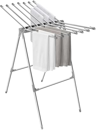 Sinbide Wäscheständer Interieur Faltbarer Kleiderständer mit 2 Flügeln Wäscheständer Edelstahl Standtrockner Gewichtskapazität 10kg Wäschetrockner mit Clip Windschutz Wäschetrockner Outdoor