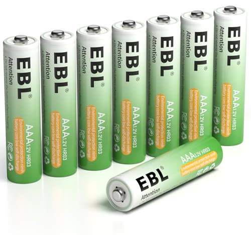 EBL 8PCS AAA Piles Rechargeables, Piles AAA Rechargeables NiMH 1,2V HR03, Large Compatible avec Jouet, Télécommande, etc.