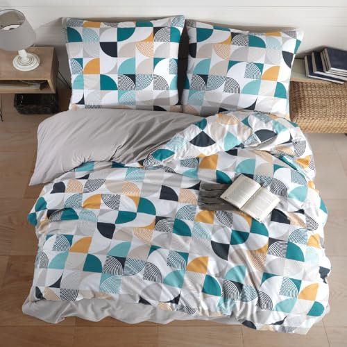 nordqueen Renforce Bettwäsche,100% Baumwolle Bettbezug aus Atmungsaktive, Angenehme Schlafkomfort,Winter Bettwäsche-Set mit Kissenbezug Bettbezug mit Reißverschlus (Robi, 135X200 cm)