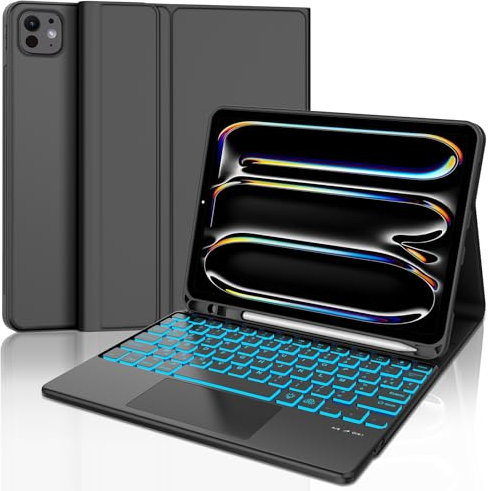 JADEMALL Clavier avec Trackpad pour iPad Pro 11 M4 2024, AZERTY Français Clavier Rétroéclairé Détachable avec Trackpad pour iPad Pro 11 Pouces, Noir