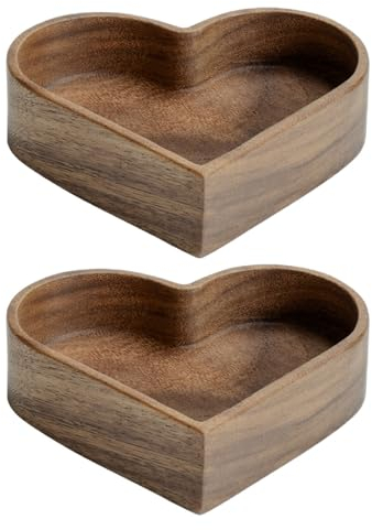 EdirFtra Vassoio di Legno Decorativo, Piccolo Vassoio di Servizio Artigianale, Vassoio di spuntino di Legno, Piatto di Servizio di alimento, Vassoio di Servizio di Cibo a Forma di Cuore,2pcs