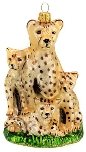 Holyart Ghepardo con Cuccioli Decorazioni Albero Natale Vetro soffiato