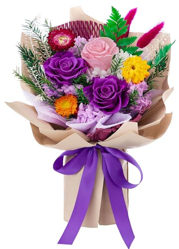 Flomoon Forever Flower Bouquet Langlebige Rosen und Chrysanthemen, die 1 Jahr halten, konservierte Rosen in Geschenkbox für sie, Valentinstag, Muttertag, Jahrestag, Geburtstag