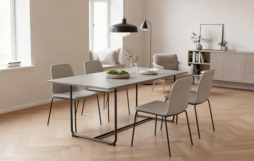 B&D home Esstisch Pius, ausziehbar 120-160 x 80 cm, 4-6 Personen Küchentisch Holztisch mit U Metallgestell für Esszimmer, Küche, modern Design, Beton Optik, 11219-120-US-BETO