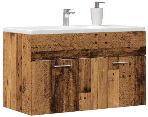 Homgoday Mueble lavabo baño madera antigua 90 x 38,5 x 46 cm multicapa mueble aparador armario de suelo para baño mueble portaobjetos estantes armario de almacenamiento para dormitorio oficina