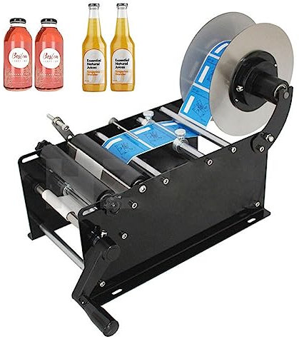Round Bottle Labelling Machine Manual Labeling Applicator Label Sticking Machine, Wine Bottle Sticker Label 15-30pcs/min for Width 10-110mm Length 10-300mm Label, Applicable for Food/Catering/Daily