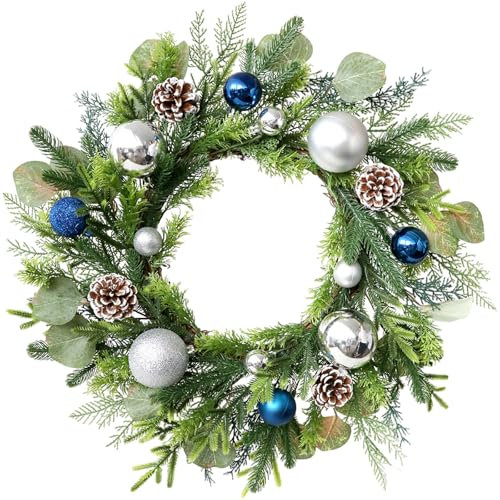 HEEZOU Dekorativer Weihnachtskranz für Tür, 50 cm, Weihnachtskranz mit Kugeln, Girlanden für Tür und Fenster