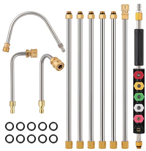 Prolunga Idropulitrice, Bacchetta di Prolunga per Lancia Idropulitrice,4000PSI, 3 Aste Curve, 6 Ugelli, Rapido da 1/4,Idropulitrice Accessori per Pulizia di Tetto, Finestre, Auto