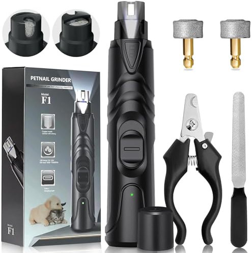 PQETBV Lima de Uñas Electrico, Limado del Cortador Uñas Perro con Luz LED, Molinillo de Uñas para Mascotas para Perros Grandes Medianos Pequeños
