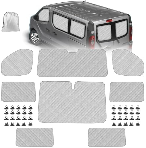Sonnenschutz Auto Frontscheibe für 2001-2014 Renault Trafic LWB Thermomatte | 8PCS Verdunkelung Windschutzscheiben Schutz Set, Internes Thermisches Jalousie Fenster Set mit Aufbewahrungsbeutel