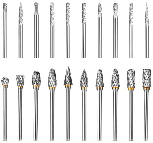 Faankiton 20 Piezas Fresas Rotativas de Carburo de Tungsteno, Juego de Fresas Giratorias de Tungsteno, Fresas de Tungsteno para Metal, Fresa de Carburo de tungsteno, Fresas Metal Duro con Doble Corte