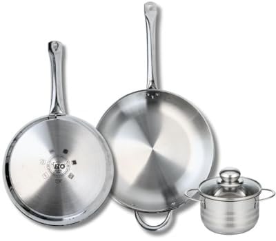 ELO 9881550 Batterie de cuisine 3 pièces, Ensemble de 2 Poêles de cuisson 28 et 32 cm et 1 faitout 14 cm Elo Profi Brillant, inox, induction
