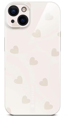 ONEFLOW Splash Cover für iPhone 15 Hülle mit Design Muster, Handy Schutzhülle mit Kameraschutz, Case Bedruckt extra dünne Handyhülle, Creme Beige Herzen