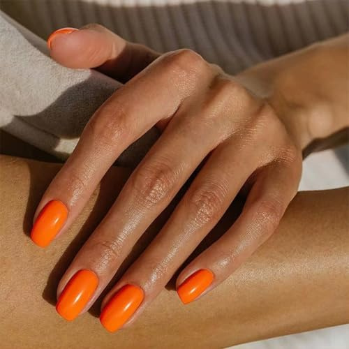 24PCS Short False Nails French Tip Square, Solid Color Stick on nails Design, Long Lasting Acrylic Full Cover nail Tips Glue on for Women Girls Nail Art Accessories