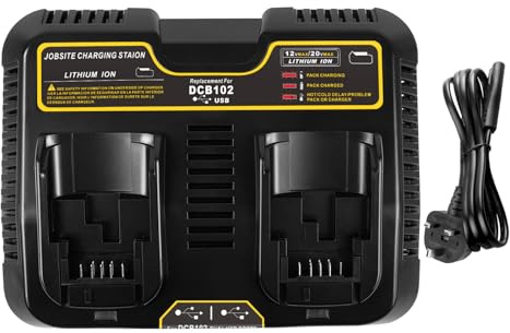 ARyee 3.0A Dual Ports Fast Charger for Dewalt 12V-20V Battery, Replacement Charger Compatible with Dewalt DCB Series Tools Lithium Battery DCB102 DCB120 DCB121, with 2 USB Ports