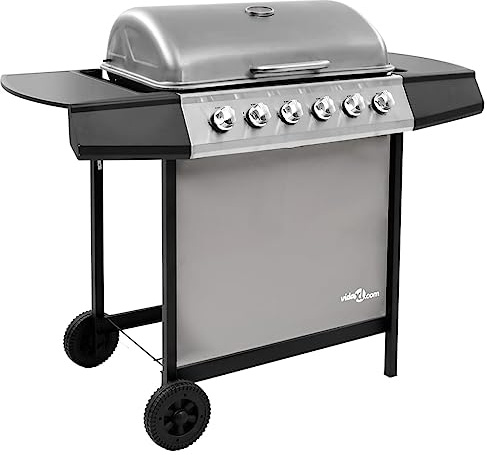 Générique Barbecue Gril à gaz avec 6 brûleurs Noir et argenté,Maison & Jardin,Arts de la Table & Arts culinaires,Électroménager de Cuisine,Barbecues,Argent,19.12 KG,48553