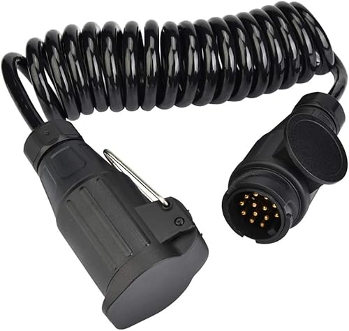 Frogetu Cavo di Prolunga per Rimorchio 13 Poli 2M, Cavo a Spirale con Spinotto Maschio e Femmina 13 Poli per Auto Camper Roulotte Portabici Autocarro, Estensione Elettrica Impermeabile e (2M-13)