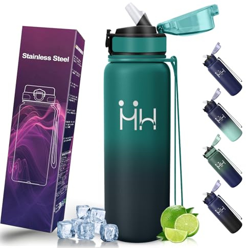 Motswedi Borraccia Termica 750 ml, con Cannuccia, Borraccia Acciaio Inox, a Prova di Perdite, Bottiglia Termica, Doppia Parete Sottovuoto, per Sport, Campeggio, Palestra, Verde scuro & verde militare