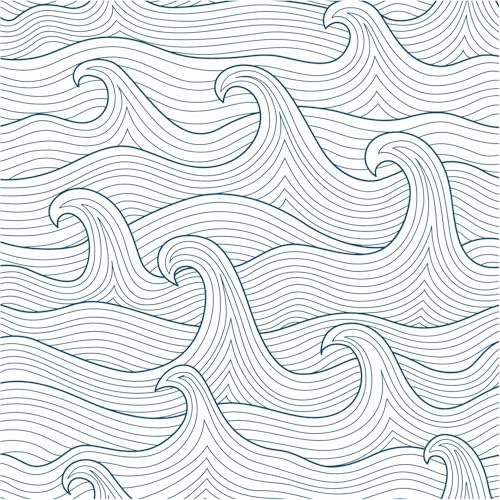 ANBILILA Papier Peint Autocollant, Moderne Vagues Bleu et Blanc Peler et Coller Papier Contact, 44,5x500CM Motifs Ondulés Courbes Papier Peint Amovible Décoration Autocollant pour Mur