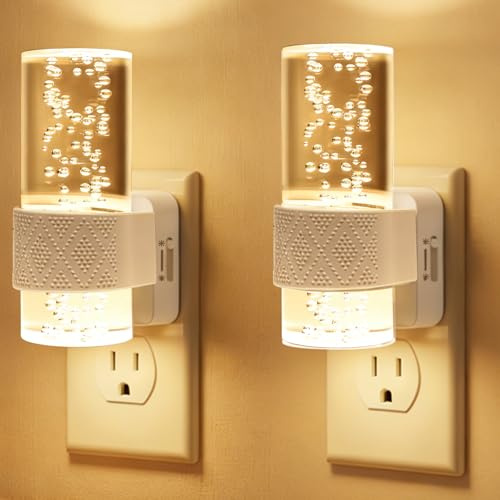 Gemmac Veilleuse Prise Electrique avec Capteur Crépusculaire, LED Applique Murale Intérieure Dimmable 0-100 LM 3000K Lumière Chaude Acrylique Veilleuse Chambre Cuisine Escalier Décoration, Lot de 2