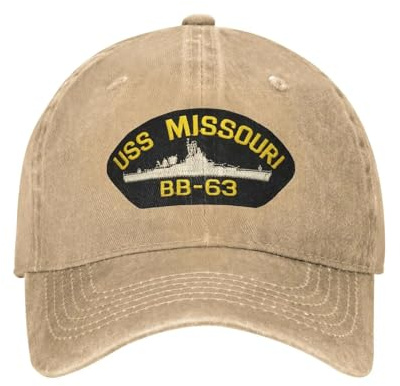 Generisch Vintage USS Missouri BB 63 Baseballkappe Männer Frauen gewaschen Snapback-Mütze Kriegsschiff Navy Schiff Außen verstellbare Mütze