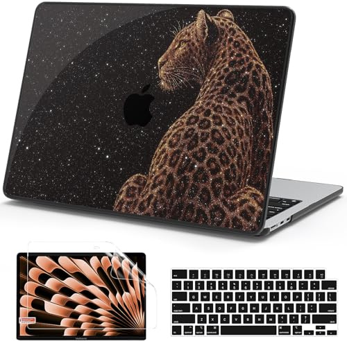AKIT Compatible with MacBook Air 13 inch Case Sparkly M5 2026 2025-2022 M4 M3 M2 A3240 A3113 A2681, Glitter Pattern [Anti-Cracking] Hard Shell Laptop Case for MacBook Air 13.6 inch, Golden Leopard