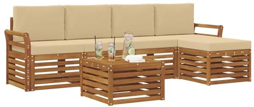 vidaXL Sofagarnituren 6 pcs Natur und Beige Massivholz Akazie, Moderner Garten-Sofa, haltbare Terrasse Sitzgelegenheiten, bequemes Lounge-Möbel für draußen