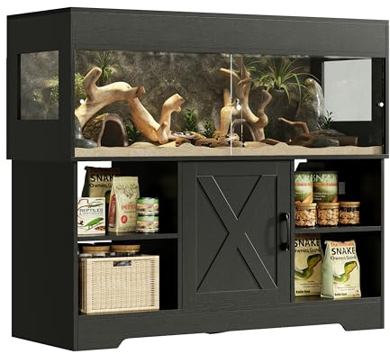 Herture Großes Terrarium mit Unterschrank 225 L, 120 x 46 x 46 cm | Reptilienvivarium Holz, Terrarienschrank mit Schiebetüren, integrierter Steckdose & Stauraum für Reptilien, EPX02RTB