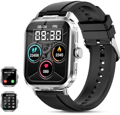 Smartwatch Damen Herren mit Telefonfunktion, 2,01 Zoll Touchscreen Fitnessuhr mit Herzfrequenzmesser und Schlafmonitor, IP68 Wasserdichte Sportuhr mit Digitaler Timer, Sportuhr für iOS Android