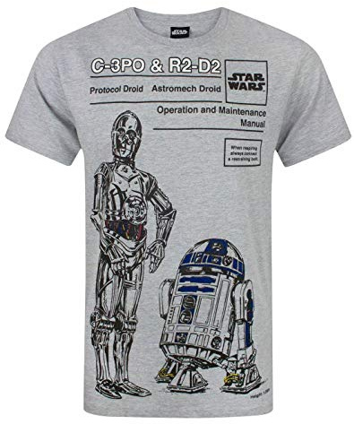 Star Wars Droid Men's T-Shirt C-3PO and R2-D2 Grey