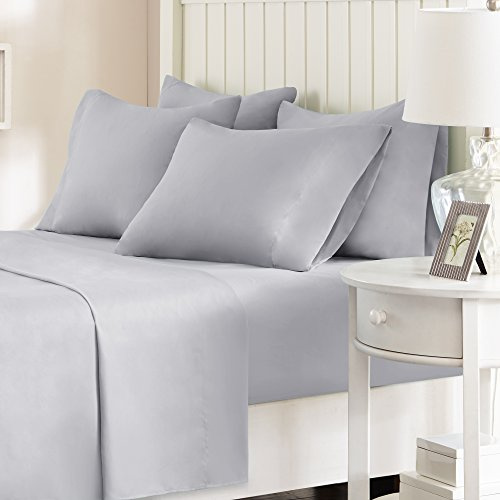 Comfort Spaces Microfiber Set 14 Deep Pocket, Wrinkle Resistant All Around Elastic-Year-Round Cozy Bedding Sheet, Matching Pillow Cases, Twin, Light Gray