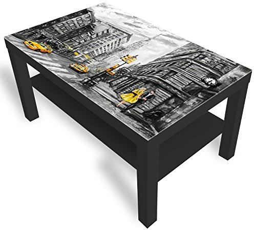 DekoGlas Beistelltisch Couchtisch 'New York in Gray' Sofatisch mit Motiv Glasplatte Kaffee-Tisch, 90x55x45 cm Schwarz