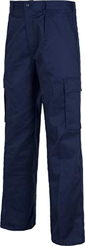 WORKTEAM Pantalón de Trabajo Multibolsillos, Corte Recto, Cintura Elástica, Tejido Resistente.Unisex Marino 44