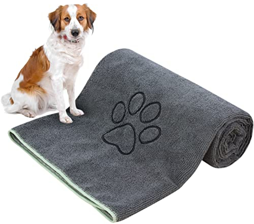 KinHwa super saugfähiges Haustierhandtuch Mikrofaser Hund Badetuch für Hunde und Katzen 76CM x 127CM (Grau)