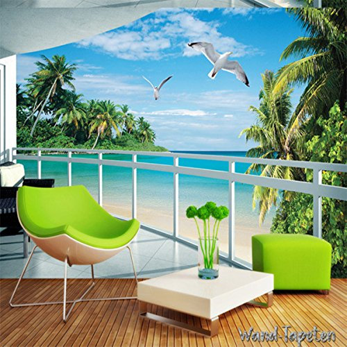 VLIES FOTOTAPETEN - WANDTAPETEN WANDBILDER 3D-MEERBLICK BALKON KN-2094 (Muster 50 x 35cm - 1 Teile)