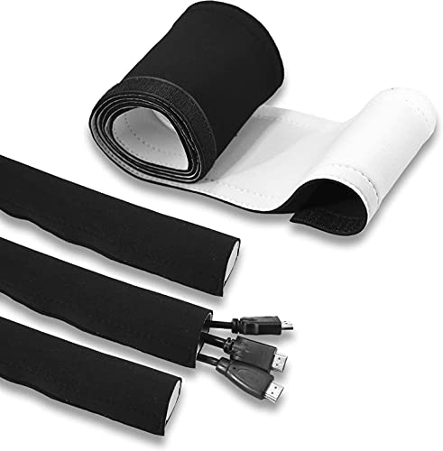 TPFNet® 3er Pack 1,5 m Neopren Kabelschlauch, Premium Kabelmanagement, Endlich der perfekte Kabelkanal für jeden Schreibtisch, Heimkino oder Büro in schwarz und Weiß. 27mm Ø